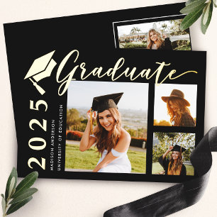 Black Grad Casquette Photo Foil Faire-part de grad