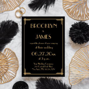 Black Great Gatsby Art Déco Invitations de mariage