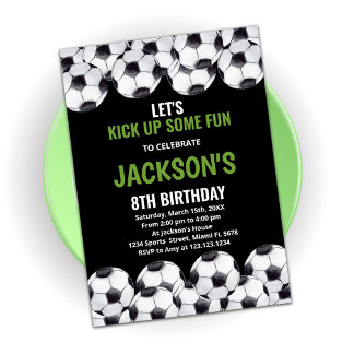 Black Green Football Invitations Anniversaire