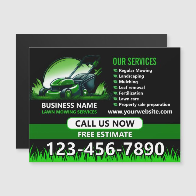 Black Green Professional Lawn Care Promo Magnet (Devant / Derrière)
