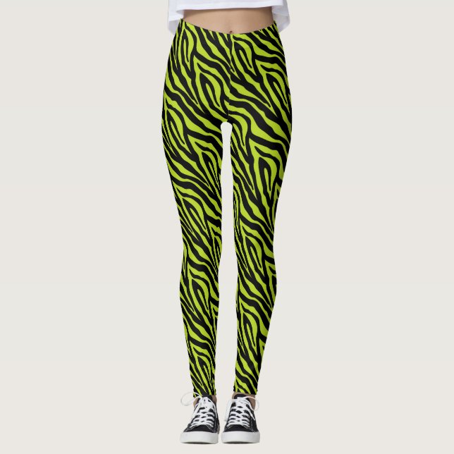 Black Green Zebra Imprimer Motifs Leggings (Devant)