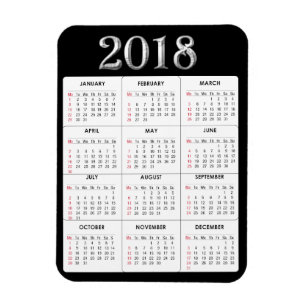 Black Grey 2018 Calendrier Refrigerator Magnet
