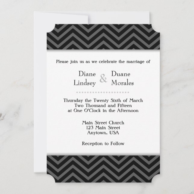 Black Grey Blanc Chevron Invitations de mariage (Devant)