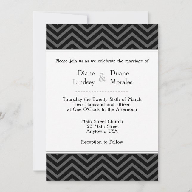 Black Grey Blanc Chevron Invitations de mariage (Devant)