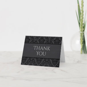 Black & Grey Damask Merci Cartes