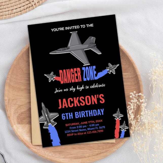 Black Grey Fighter Jet Invitations d'anniversaire (Black Gray Fighter Jet Birthday Invitations)