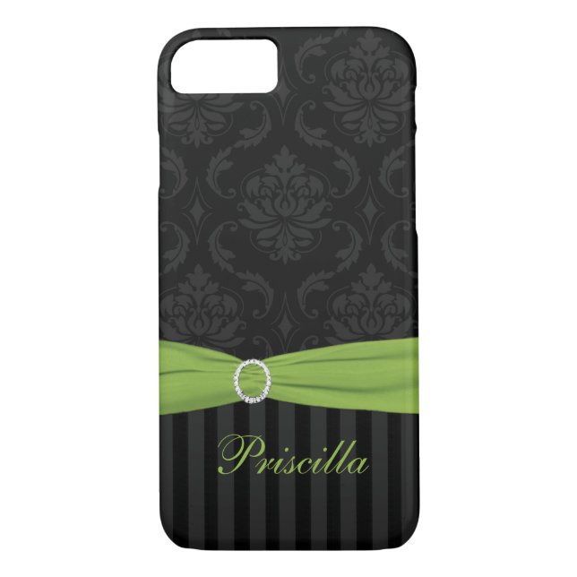 Black Grey Lime Damask Striped iPhone 7 Coque (Dos)