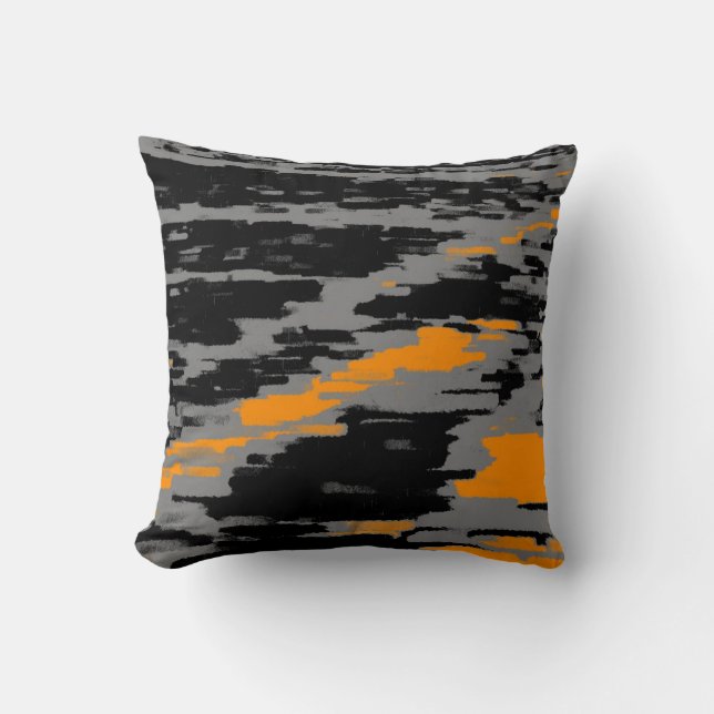 Black Grey Orange Abstrait Wave Retro Coussin (Recto)