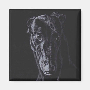 Black Greyhound Silhouette Chien Magnet d'art