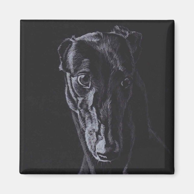 Black Greyhound Silhouette Chien Magnet d'art (Devant)
