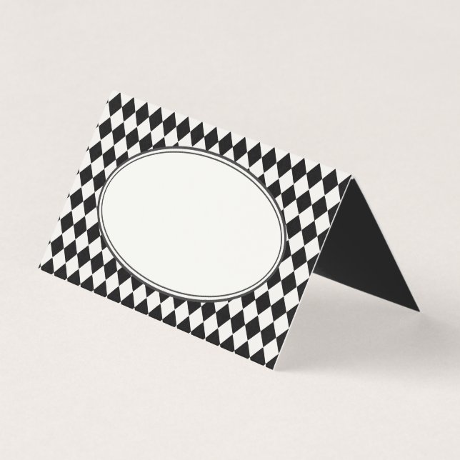 Black Harlequin Checkered Folded Place Cards (Front)