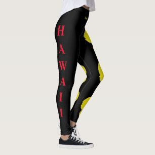 Black Hawaii State Flower Jaune Hibiscus Leggings