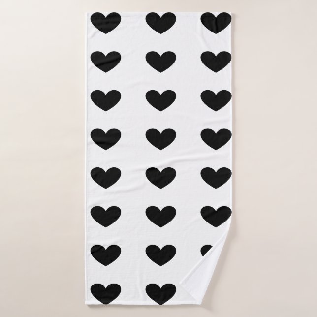 Black hearts on a white background (Serviette de bain)