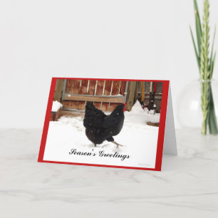 Black Hen Walking In Snow Holiday Cartes De Voeux