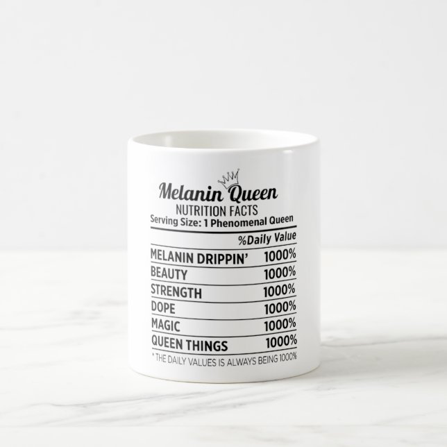 Black History Melanin Queen Nutrition Facts Mug (Centre)