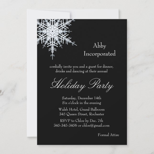Black Holiday Offset Snowflake Invitation (corp) (Devant)
