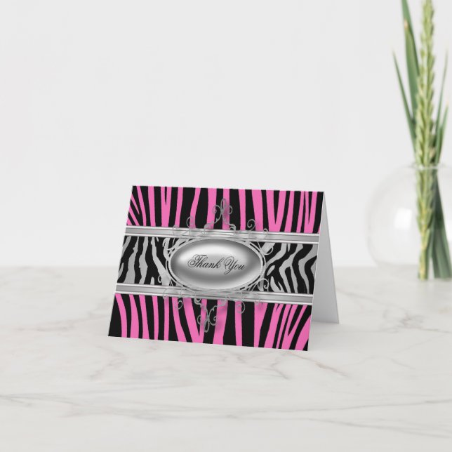 Black hot rose Zebra Merci Cartes (Devant)