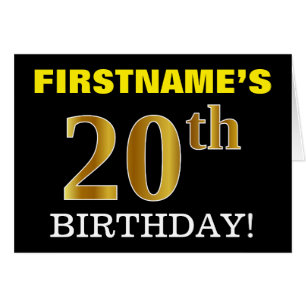 Black, Imitation Gold "20th BIRTHDAY" Card