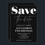 Black Invitation à 17e anniversaire Enregistrer la<br><div class="desc">Black Invitation à 17e anniversaire Enregistrer la date Blanc moderne</div>