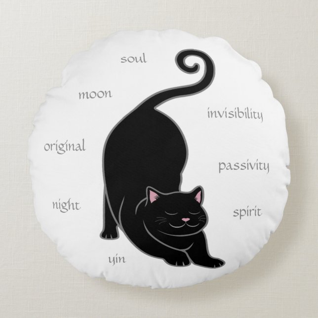 Black Kitty Chat Yoga & Texte modifiable Coussin r (Devant)