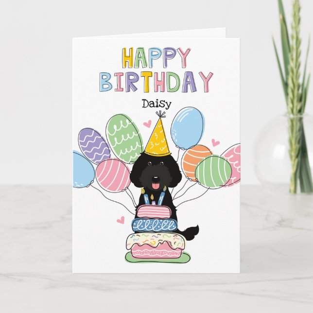 Black Labradoodle Chien Bonne Carte d'Anniversaire (Devant)