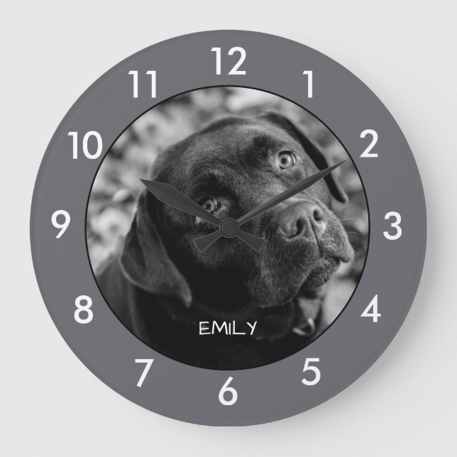Black Labrador Chien Personnalisé Grande horloge (Recto)