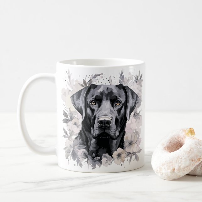 Black Labrador Retriever Chien Coffee Mug (Avec donut)
