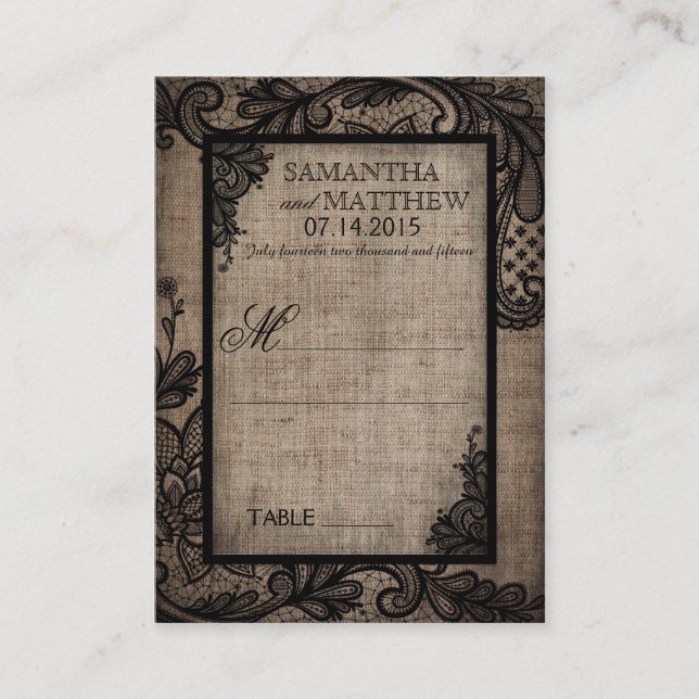 Black Lace Burlap Moderne Goth Mariage Cartes de P (Devant)