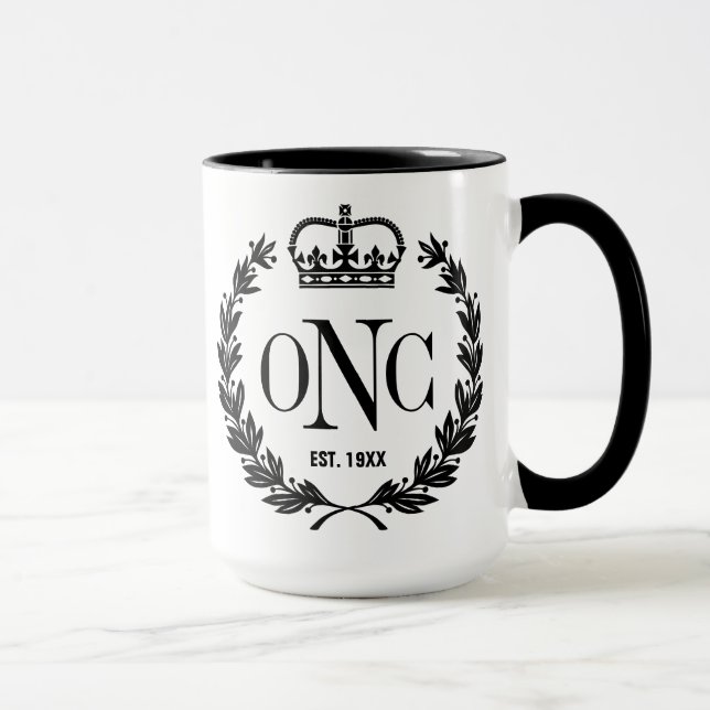 Black Laurel Wreath Monogramme Logo Mug (Droite)