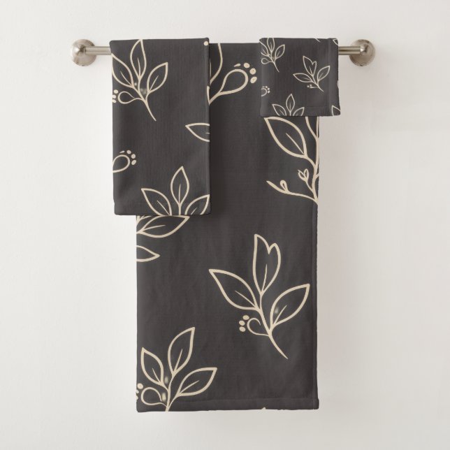 Black Leaf Towel Set | Modern Bathroom Decor (En situation)