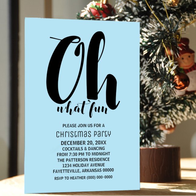 Black Light Blue Oh Quel Amusant Invitation de fêt (Black and Light Blue Oh What Fun Holiday Party Invite)