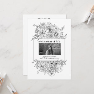 Black Line Florals Photo Funeral Programme