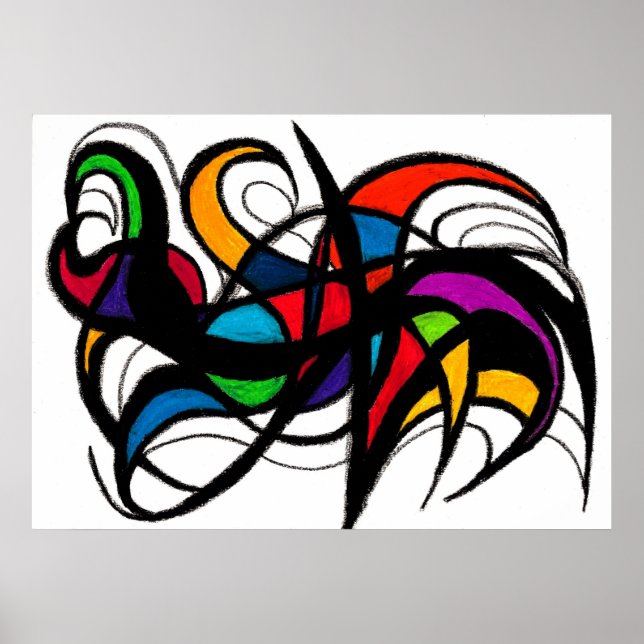 Black Lines Color Block Abstrait Poster (Devant)