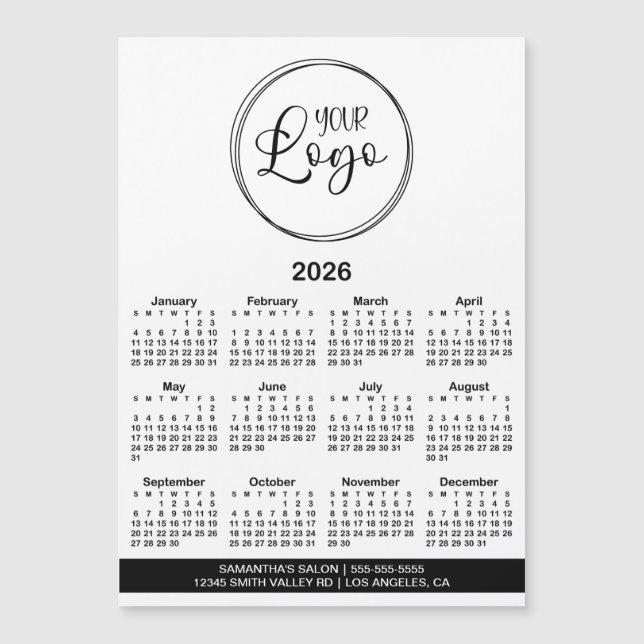 Black Logo Info Bar 2026 Magnetic Calendar (Devant)