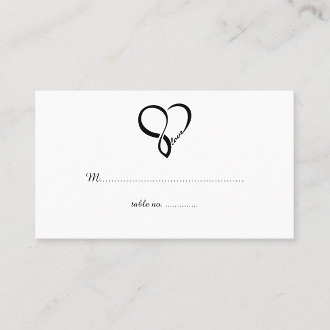 Black Love Heart Mariage Table Place Cartes (Devant)