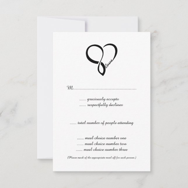 Black Love Heart Wedt Cartes RSVP (Devant)