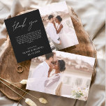 Black Mariage Minimaliste Merci Cartes<br><div class="desc">Cartes de remerciements du Mariage Budget qui ont une photo à l'avant et à l'arrière. Les cartes de remerciement contiennent une typographie de script moderne,  lettrée à la main,  qui sont élégantes,  simples et modernes à utiliser après la célébration du mariage.</div>