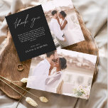 Black Mariage Minimaliste Merci Cartes<br><div class="desc">Cartes de remerciements du Mariage Budget qui ont une photo à l'avant et à l'arrière. Les cartes de remerciement contiennent une typographie de script moderne,  lettrée à la main,  qui sont élégantes,  simples et modernes à utiliser après la célébration du mariage.</div>