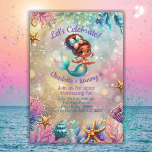Black Mermaid mignonne Invitation fille anniversai