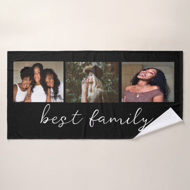 Black Modern Best Family Photo Collage personnalis (Serviette de bain)
