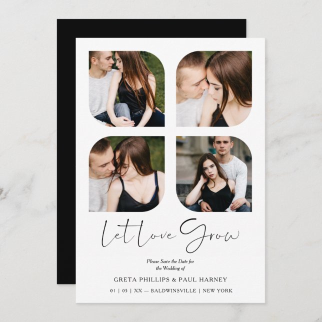 Black Modern Chic Clover Collage 4 Photos Wedding (Devant / Derrière)