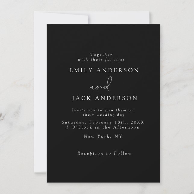 Black Modern Elegance Faire-part de mariage chic (Devant)