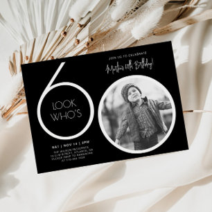 Black Modern Photo 60th Birthday Invitation