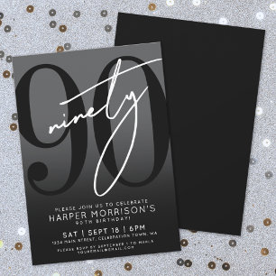 Black moderne 90th Birthday Party Invitation