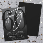 Black moderne Invitation de fête d'anniversaire 60<br><div class="desc">Célébrez soixante ans de style avec cette moderne dégradé gris à noir 60e anniversaire invitation fête. Le design comporte un grand noir "60" sur la plupart des cartes, avec un écriture manuscrite blanc "Sixty" superposé pour un look audacieux et contemporain. Les détails de la fête sont bien placés en bas...</div>