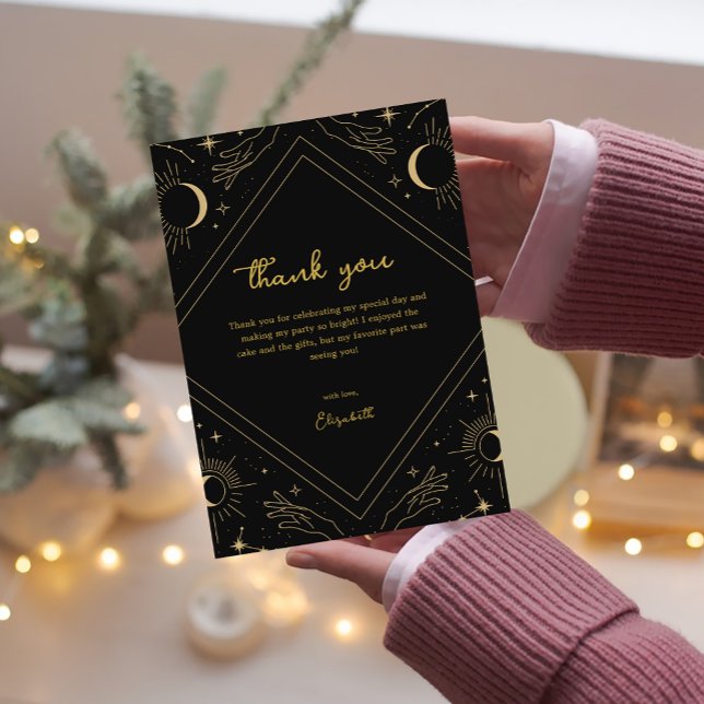 Black Mystic Horoscope Moon Carte de remerciements (Black Mystic Horoscope Moon Thank You Card)