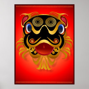Black 'n Gold Chinese Dragon Face Posters