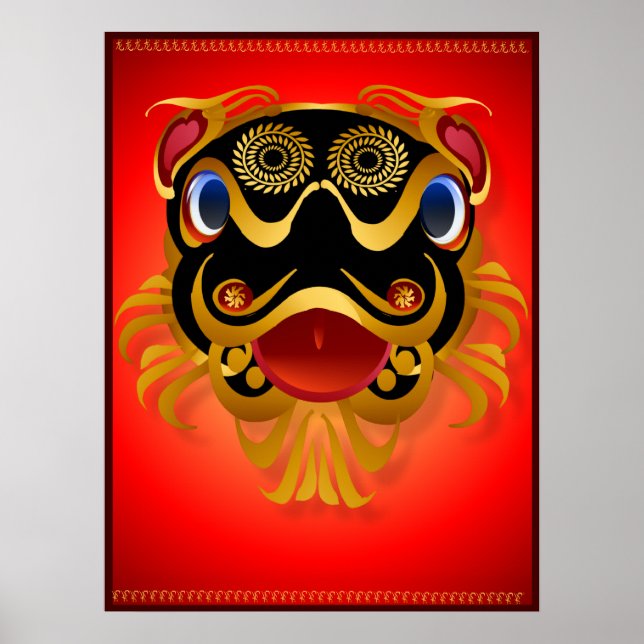 Black 'n Gold Chinese Dragon Face Posters (Devant)