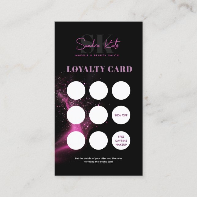 Black Neon Rose Beauty Salon QR Code Carte de fidé (Devant)