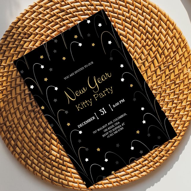 Black New Year invitation card with gold (Créateur téléchargé)